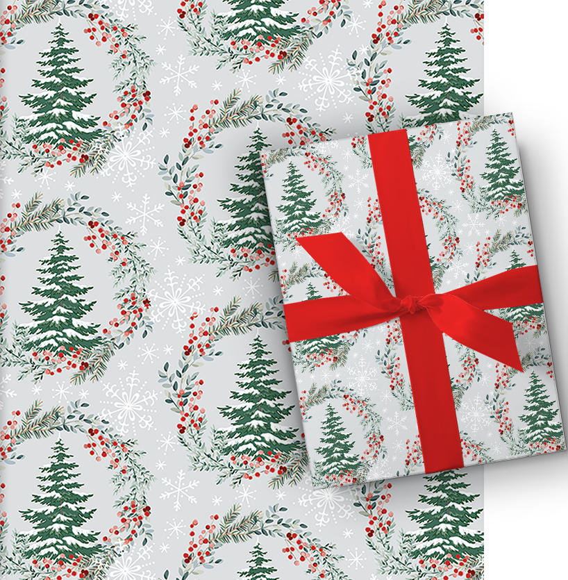 Botanical Roll Wrap - 30" x 168" - Winter Berry Bliss