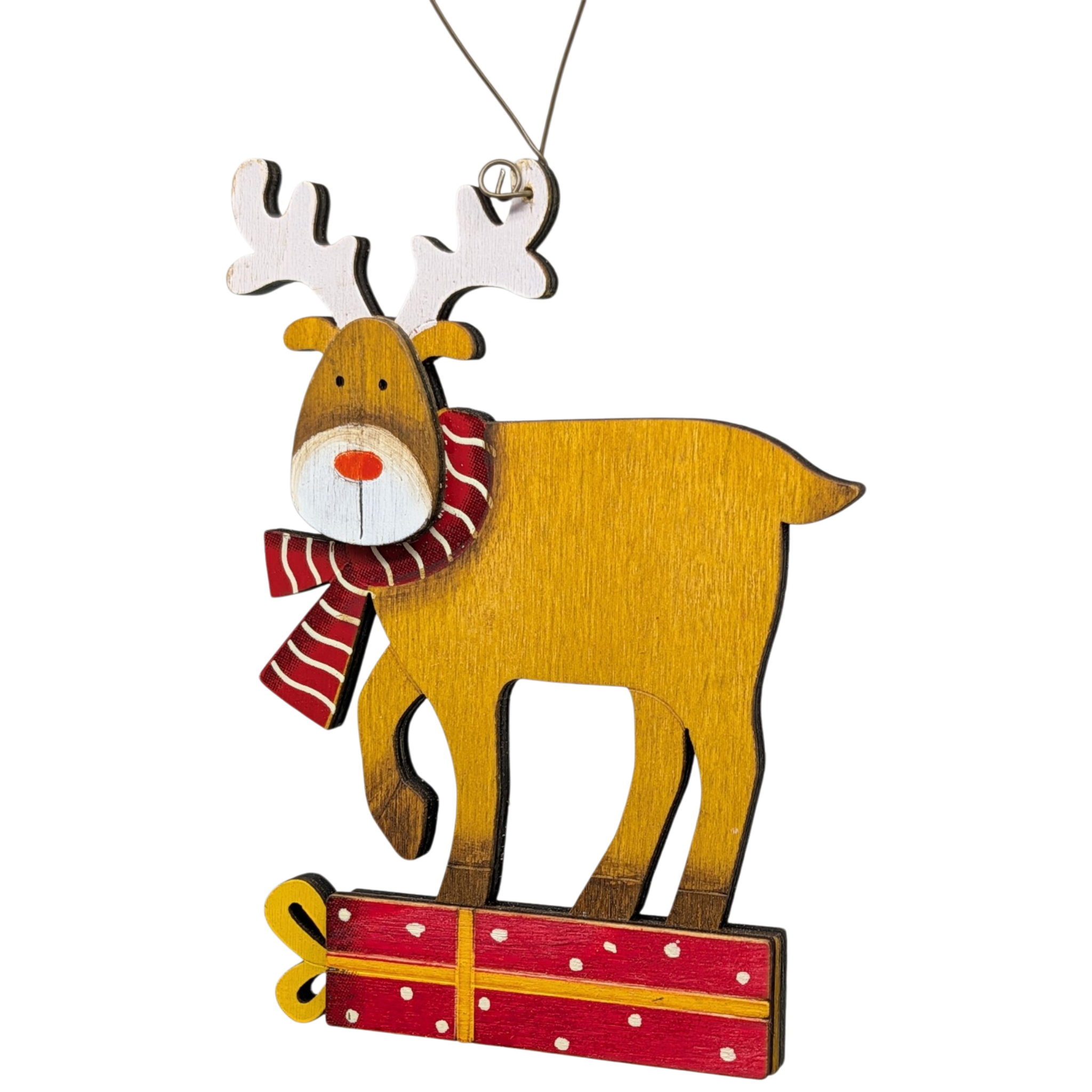 Dasher's Gift Box Bound: Hand-Painted Plywood Ornament