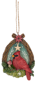 Woodland Cardinal in Twig Wreath Ornaments