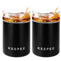 KEEPEE Whiskey Glasses Set of 2 Vacuum Insulated Tumbler with Removable Glass Insert Insulated Cocktail Glass Old Fashioned Lowball Glass for Bourbon Whiskey 10oz Black