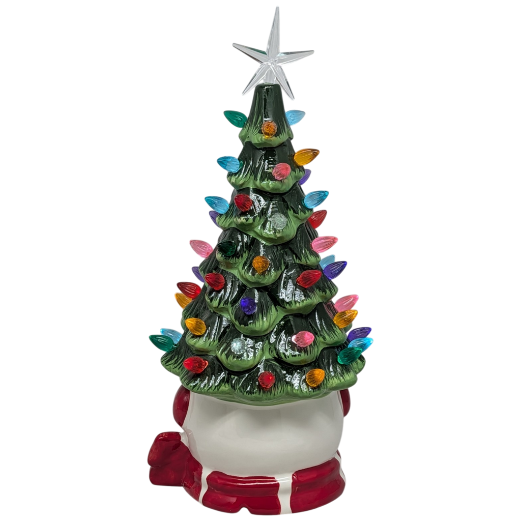 Snowman Ceramic Christmas Tree Lighted  With Timer