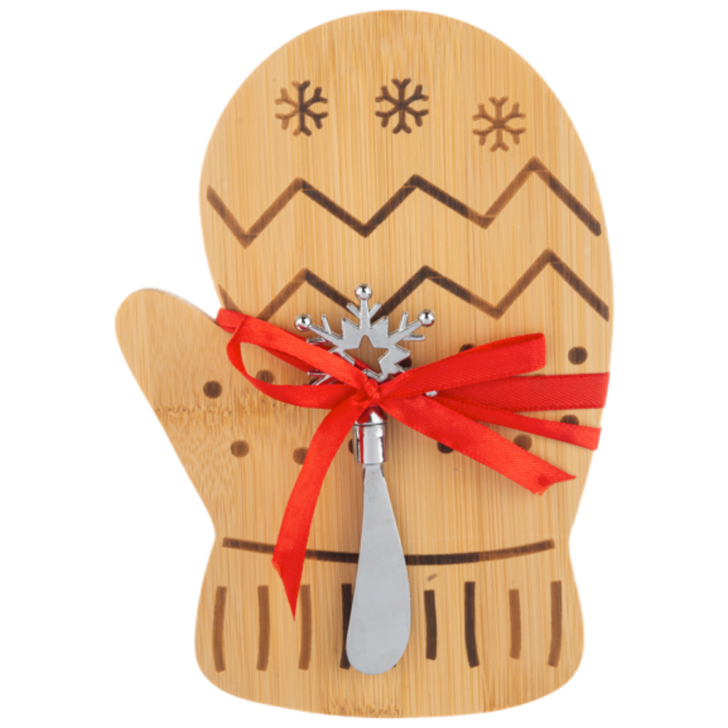 Cozy Mitten Holiday Serving Board with Spreader