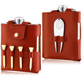 Golf Flask Gift Set 7 oz Stainless Steel Golf Flask with Leather Case Golf Accessories for Men and Women Includes Drinking Flasks Divot Tool Ball Marker and 4 Golfer Tees (Brown)
