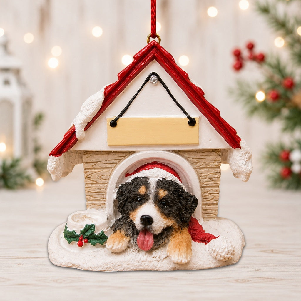 Ceramic Doghouse Ornament - Bernese Mt Dog