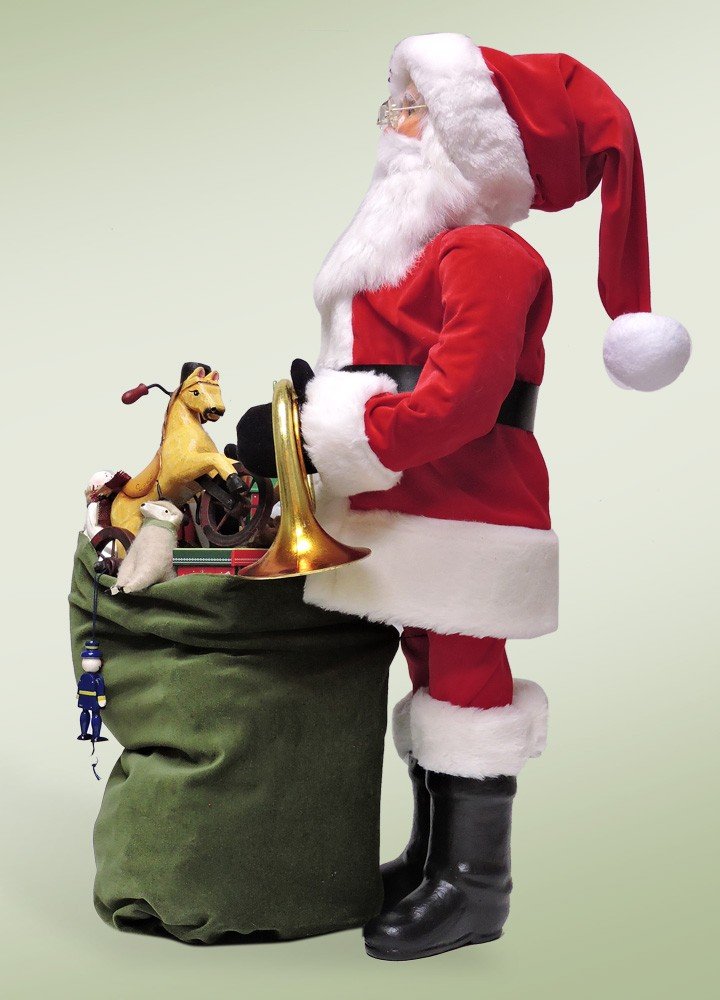 Red Velvet Santa With Bag of Toys
