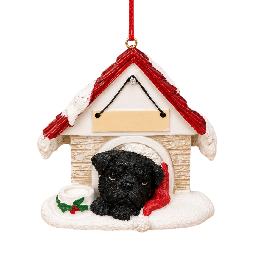 Ceramic Doghouse Ornament - Pug - Black