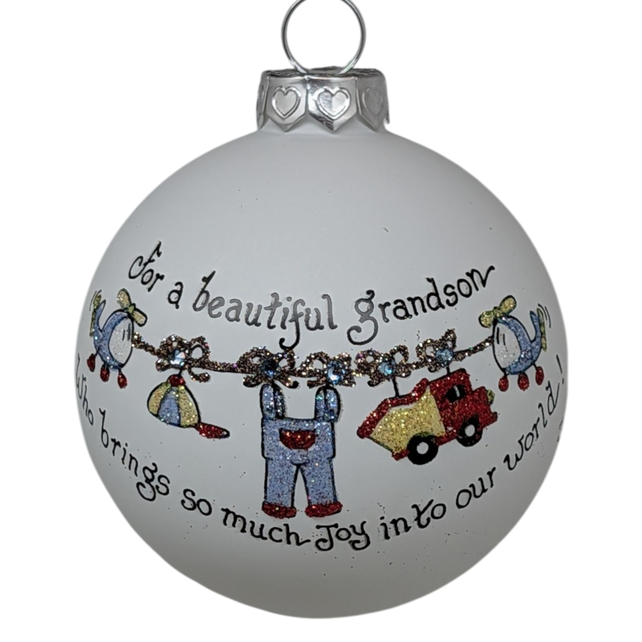 Christmas Keepsake Glass Ornament - For a Beautiful Grandson