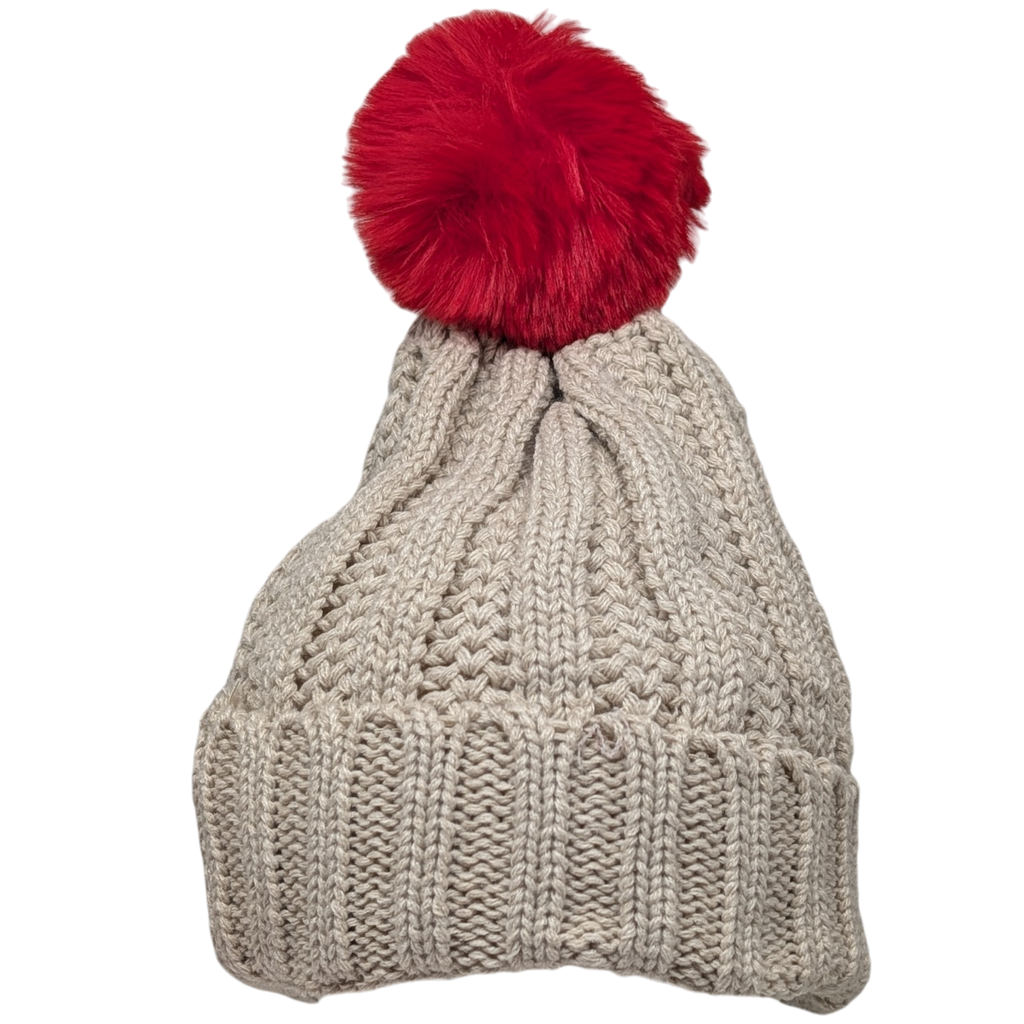 Knit Hat With Three Interchangeable Poms - Oatmeal