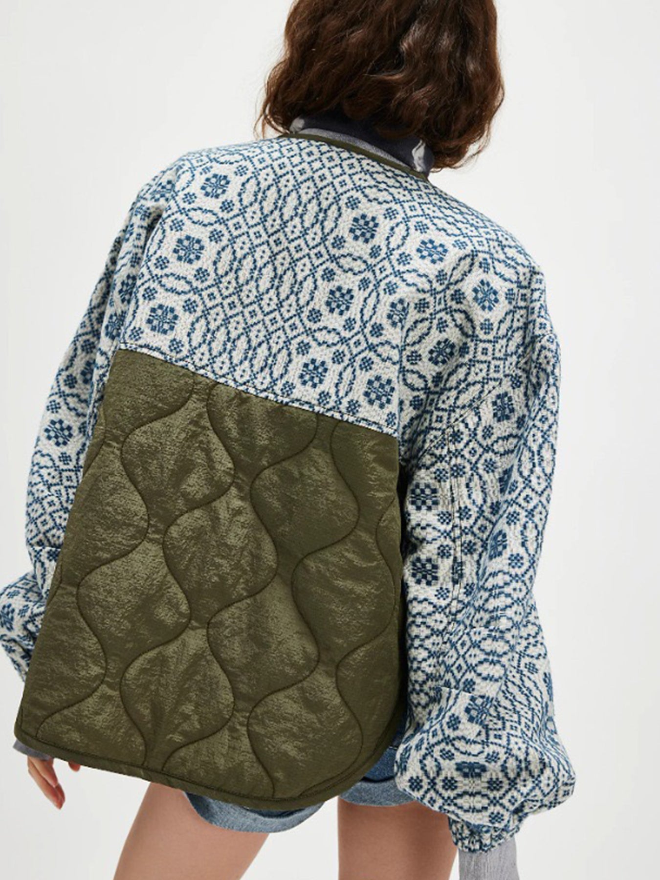 Women's Quilted Printed Patchwork Button Coat — Slim Fit
