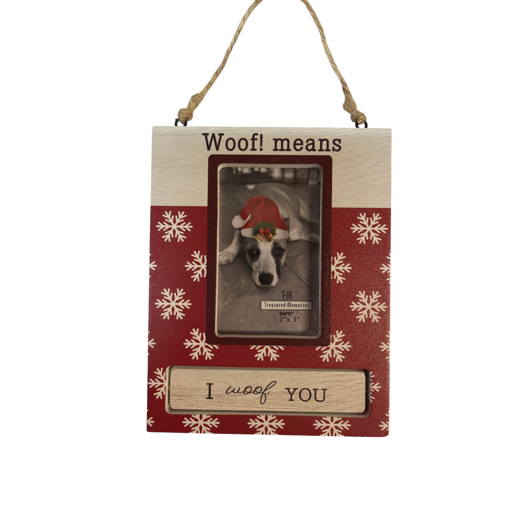 Pet Photo Frame Ornament - Woof! means Happy Howlidays