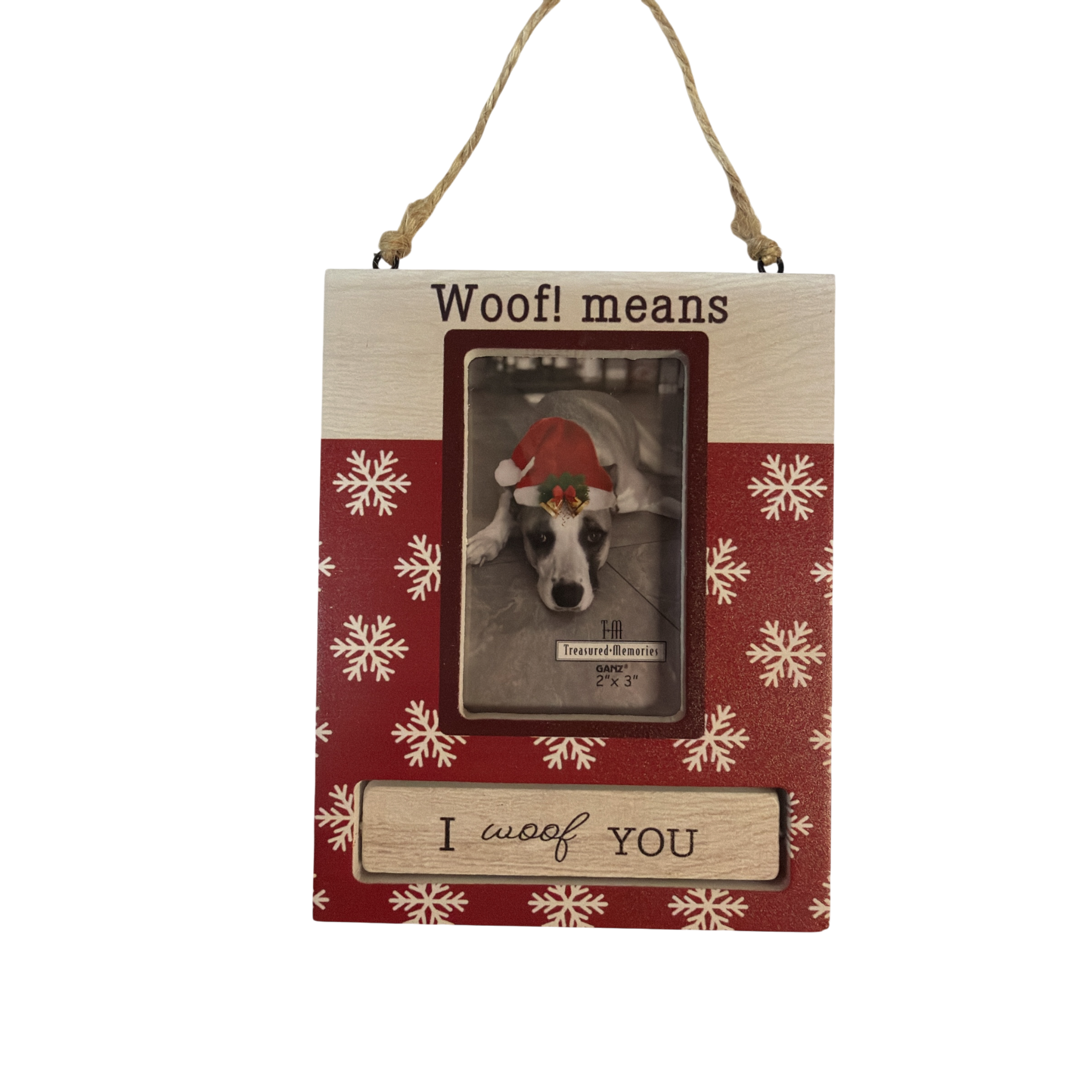 Pet Photo Frame Ornament - Woof! means Happy Howlidays