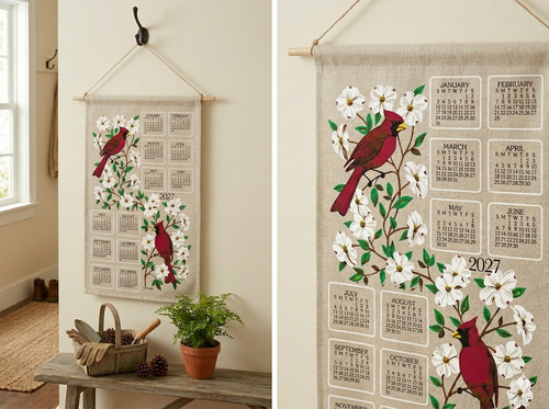 2027 Linen Calendar Towel - Dogwood and Cardinal