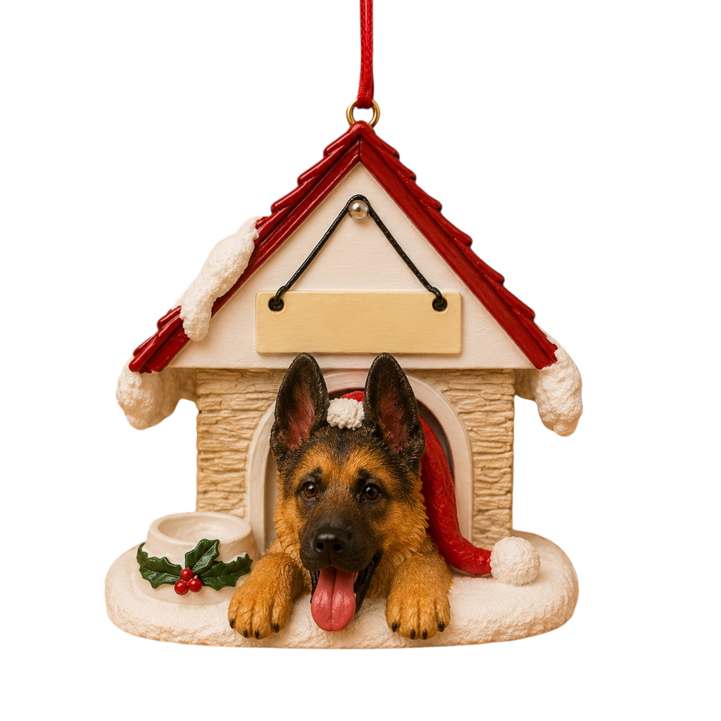 Ceramic Doghouse Ornament - German Shepherd
