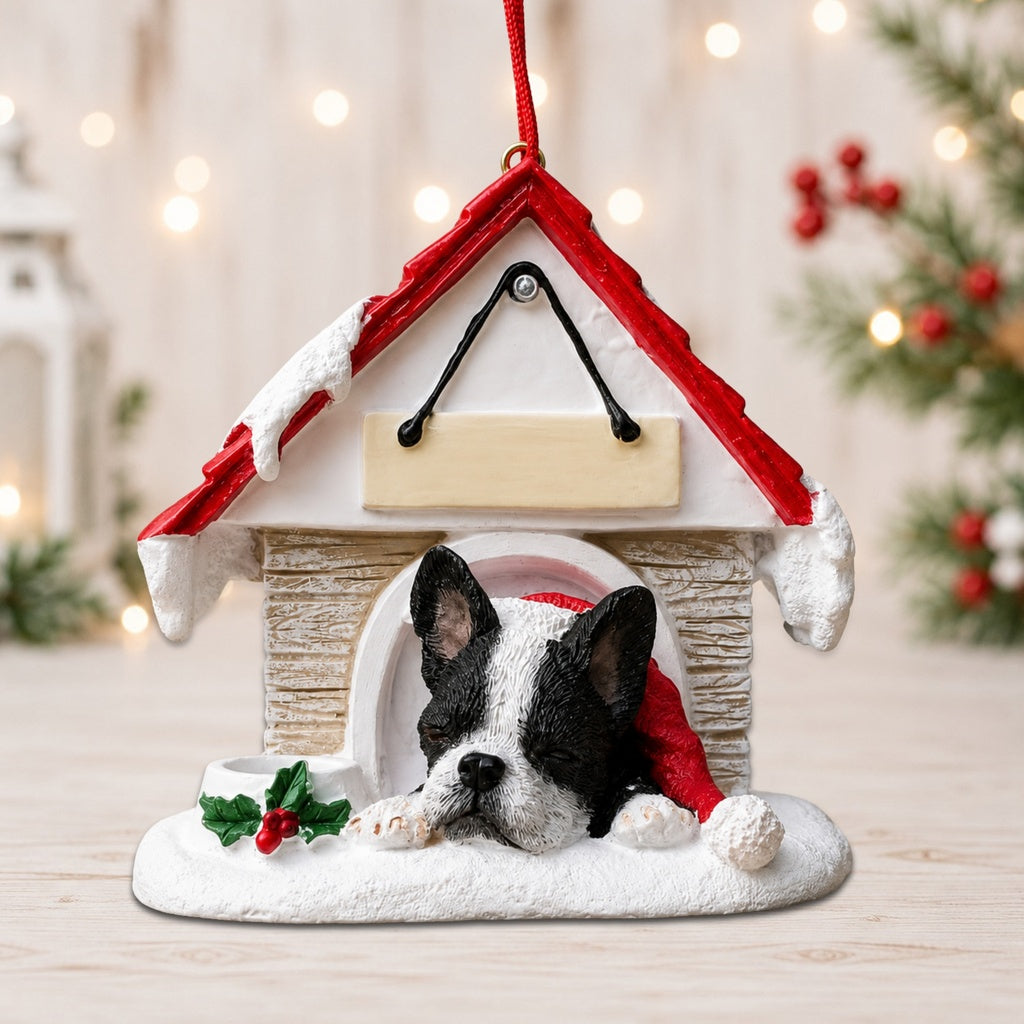Ceramic Doghouse Ornament - Boston Terrier
