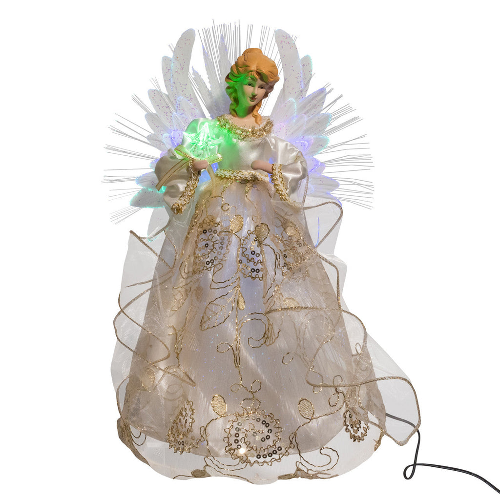 Fiber Optic LED Multi Color Ivory and Gold Angel Treetop