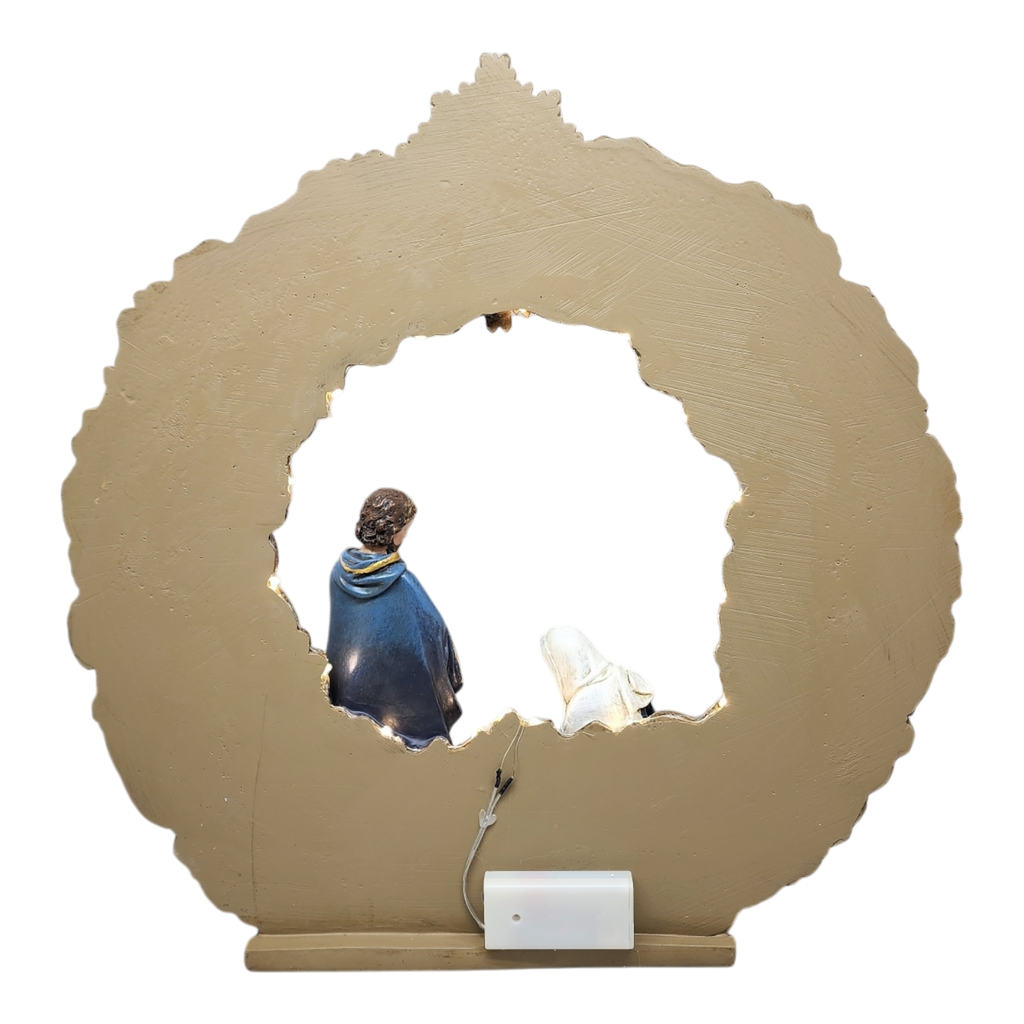 Lighted Nativity Tabletop Wreath -17 Inch