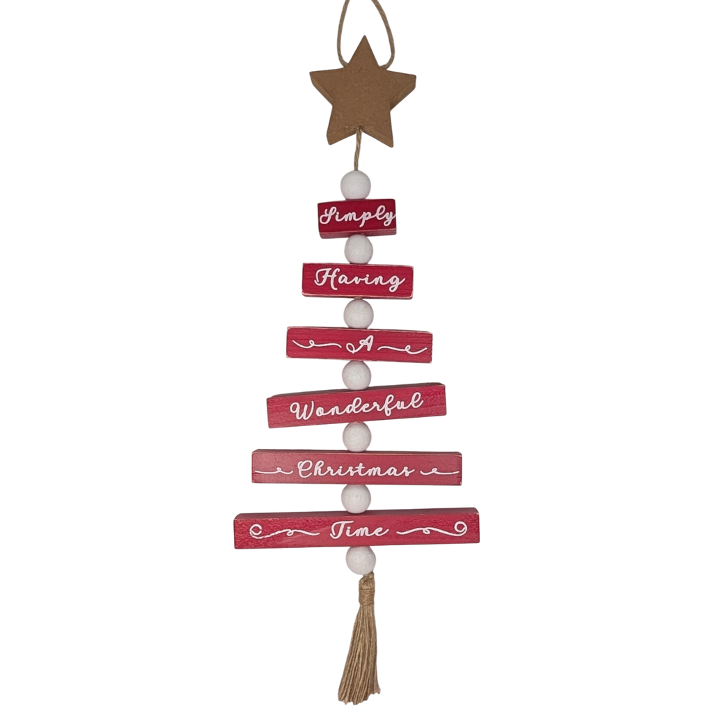Wood Traditional Christmas Tree Shaped Wall Sign - Red
