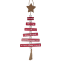 Wood Traditional Christmas Tree Shaped Wall Sign - Red