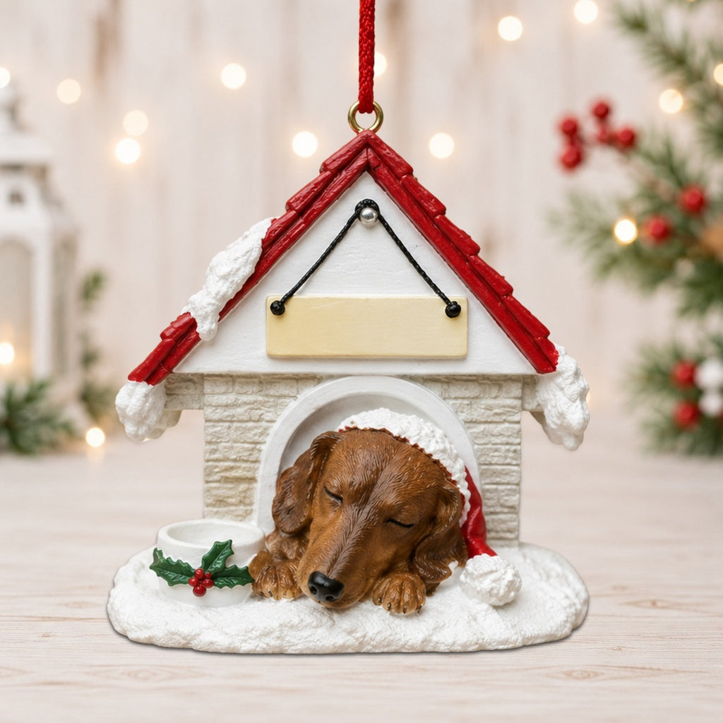 Ceramic Doghouse Ornament - Dachshund - Red