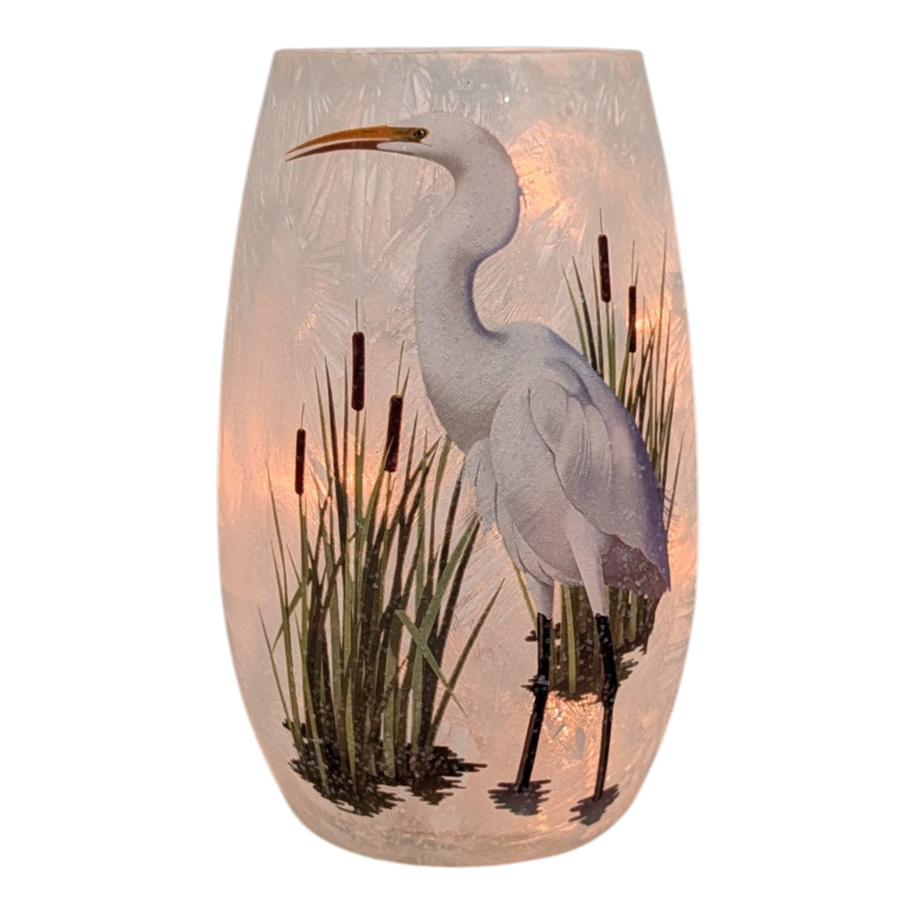Frosted Glass Vase Lamp - Great Heron