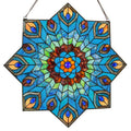 Presley Blue Peacock Stained Glass Window Panel