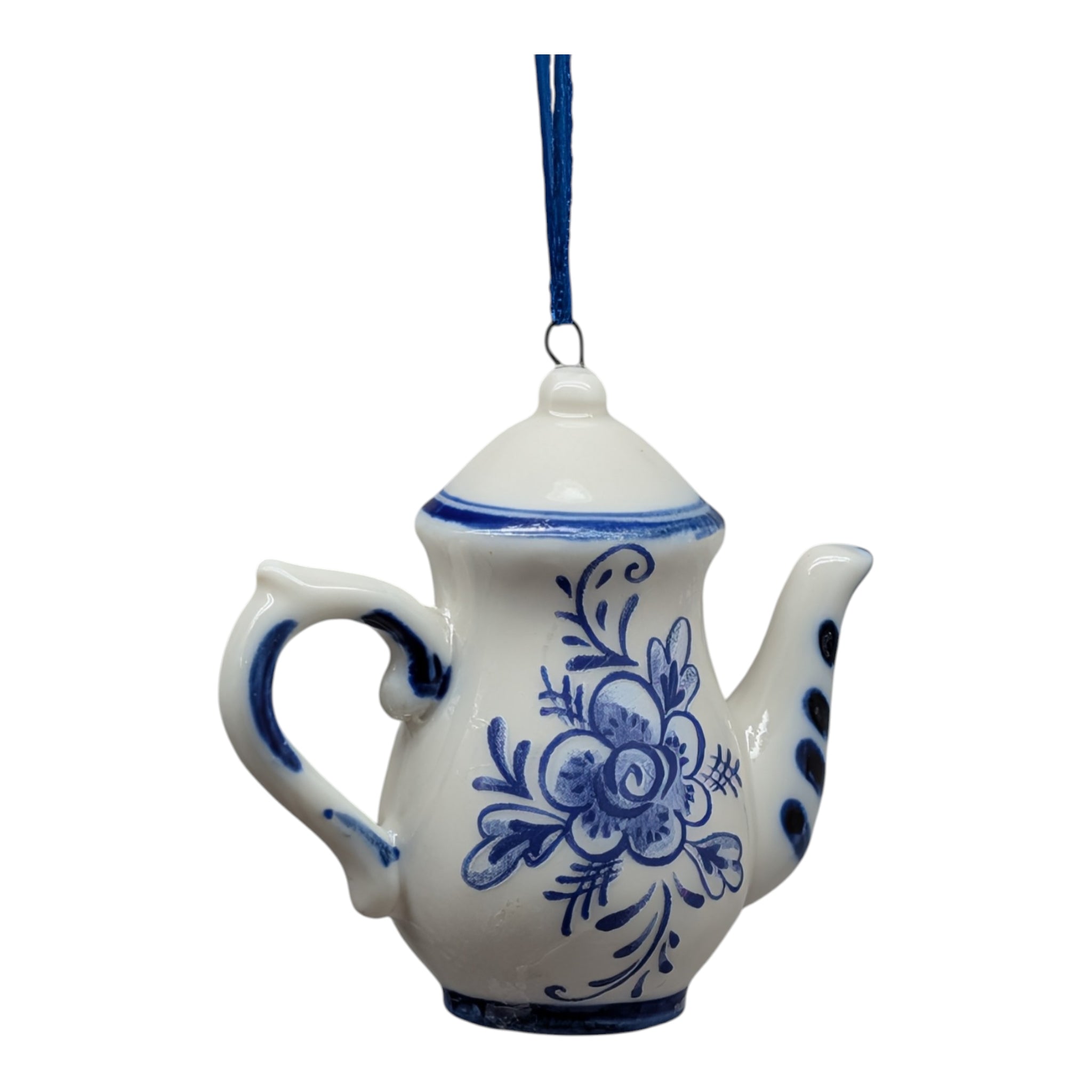 Porcelain Blue Teapot Ornament - Tall