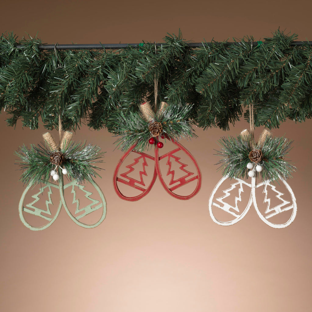 Wooden Snowshoe Floral Ornament -