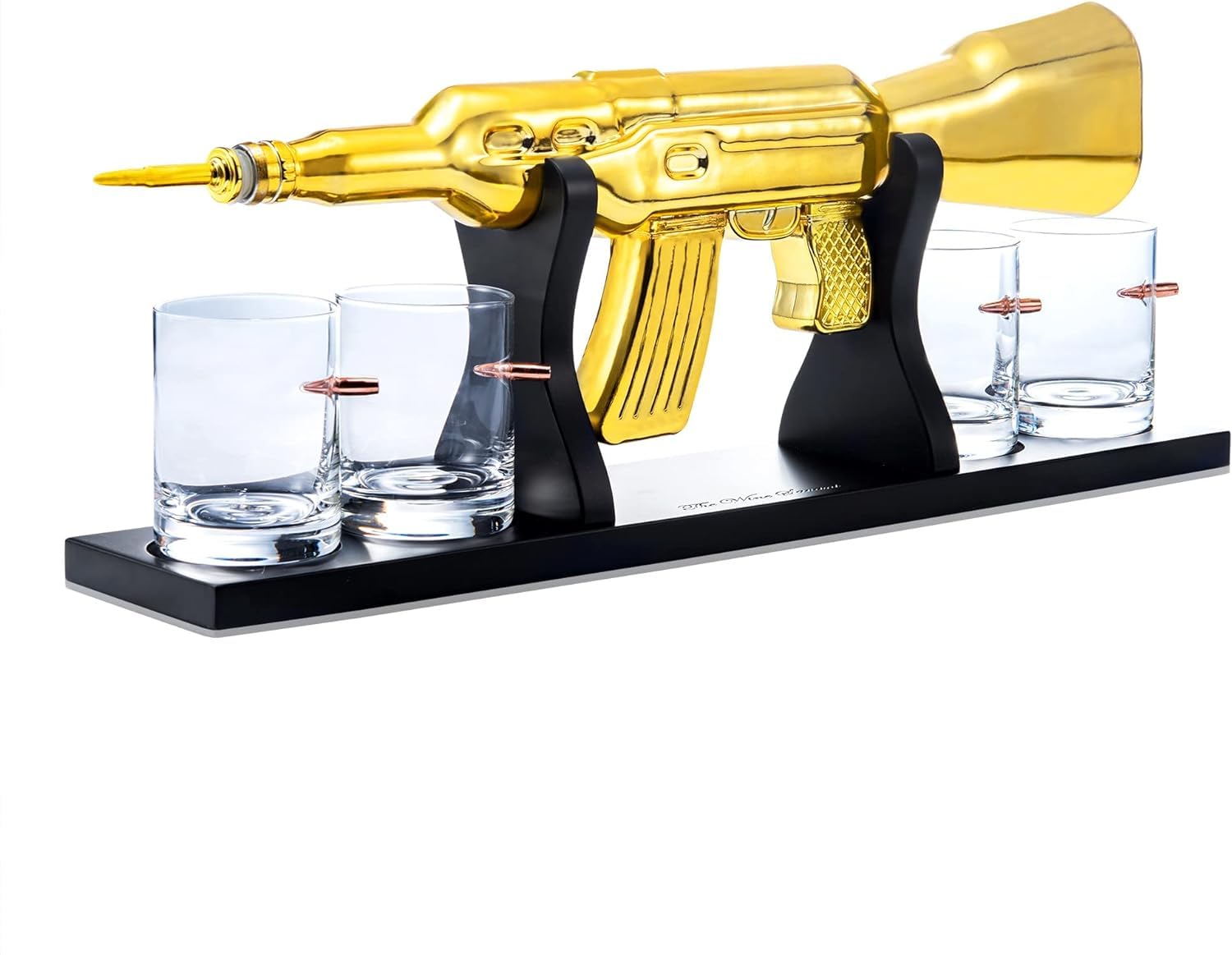 AK Gold Whiskey Decanter Set With 4 Bullet Whiskey Glasses - The Wine Savant Gift For Fathers Uncles Sons - Veteran Gifts Military Gift Home Bar Gift