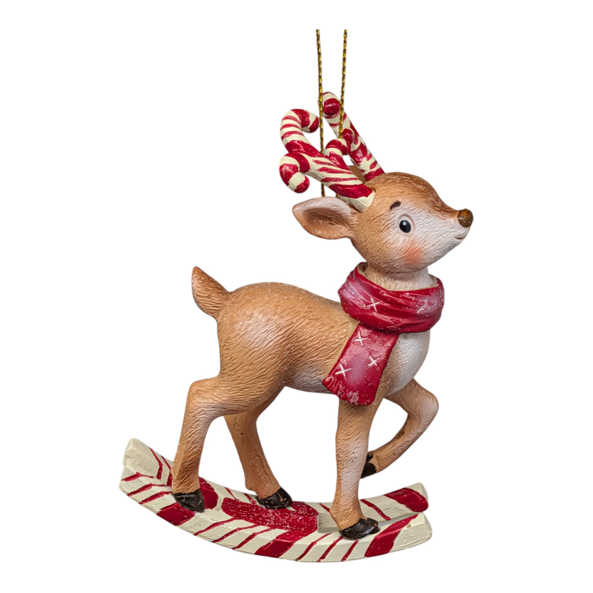Candy Cane Rocking Reindeer Ornament