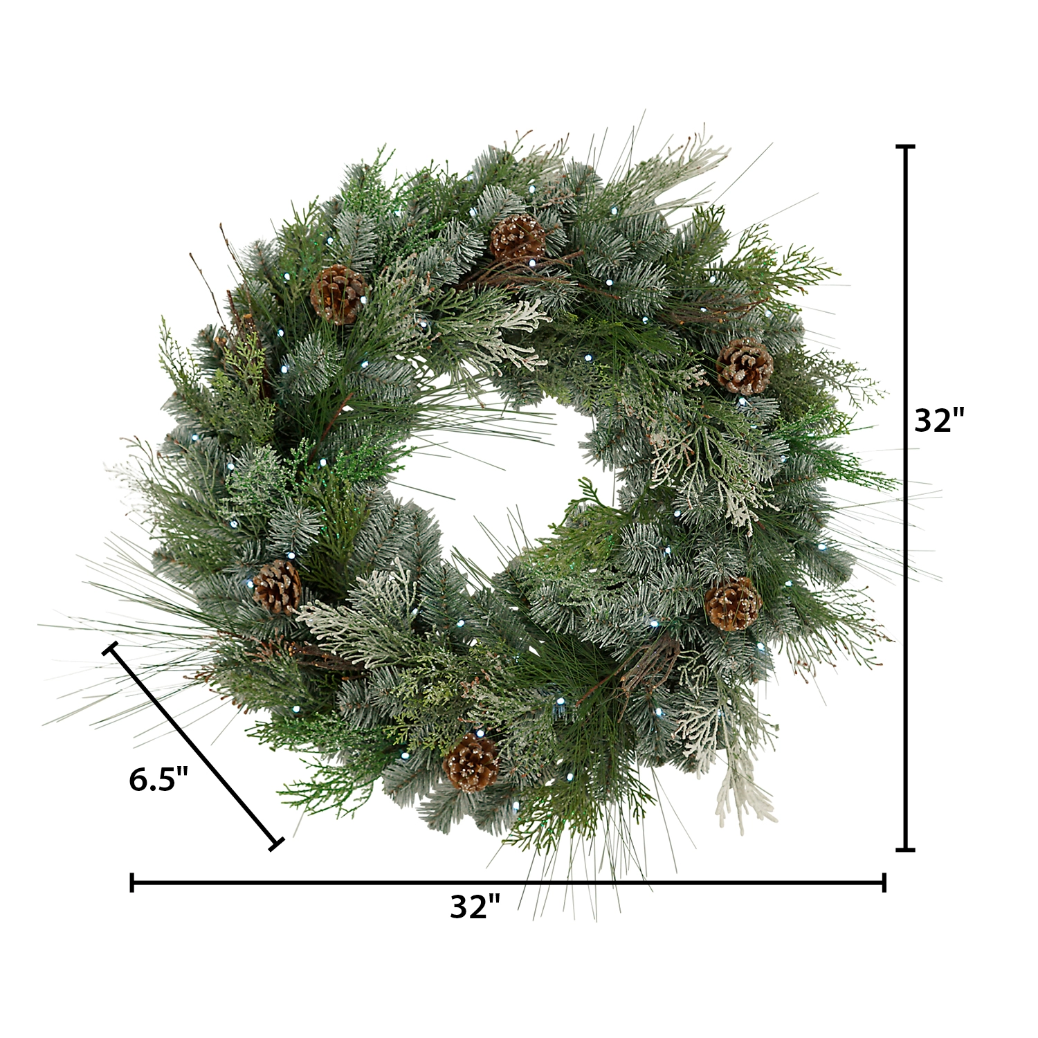 32-Inch Pre-Lit Snowy Mixed Pine Wreath