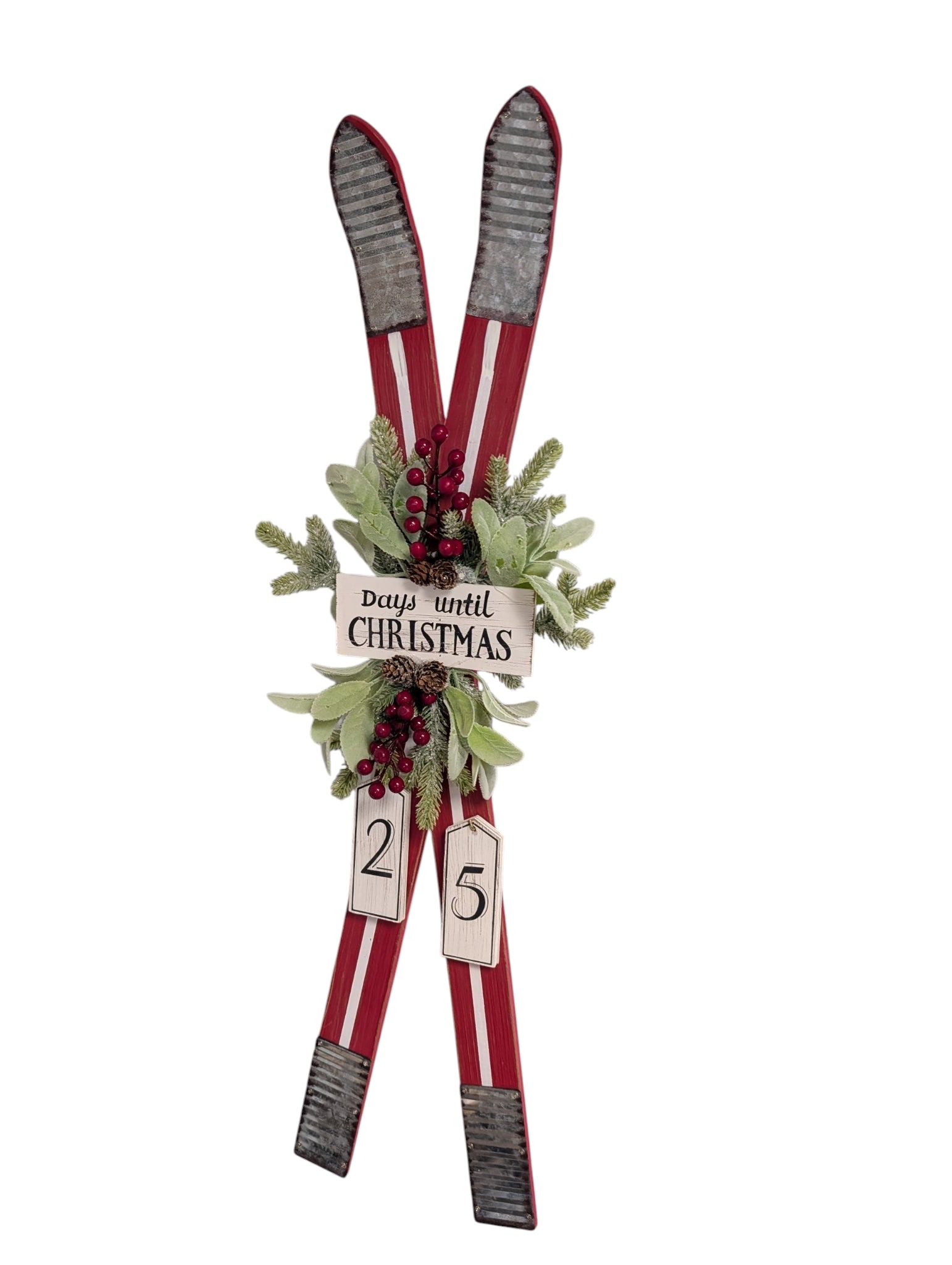 Ski Holiday Countdown Calendar with Festive Florals - Burgundy