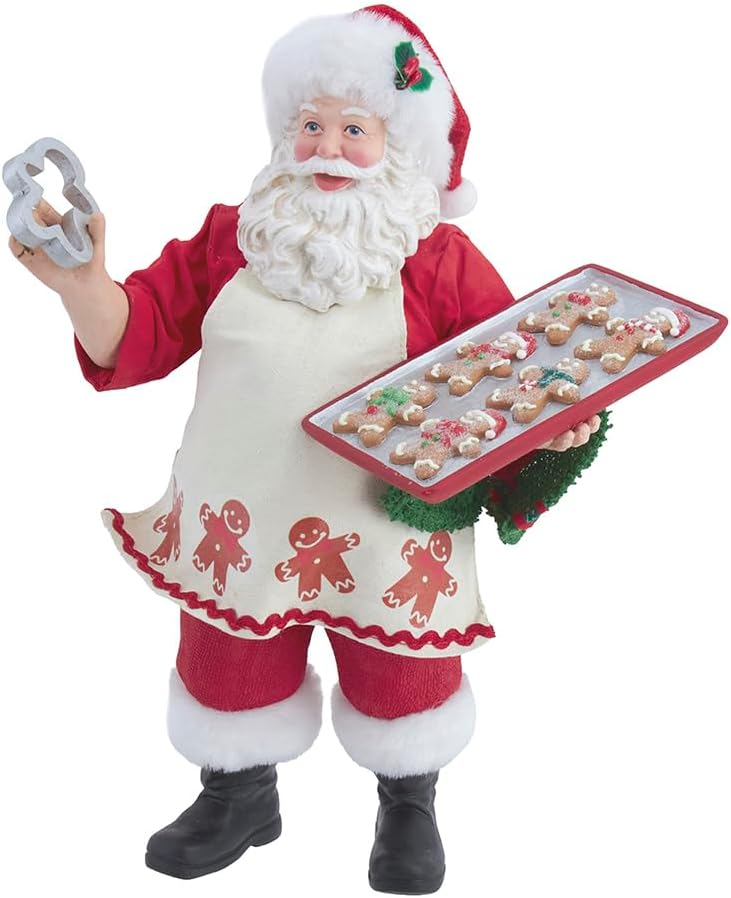 Fabriche Gingerbread Chef Santa Holding Tray of Decorated Gingerbread