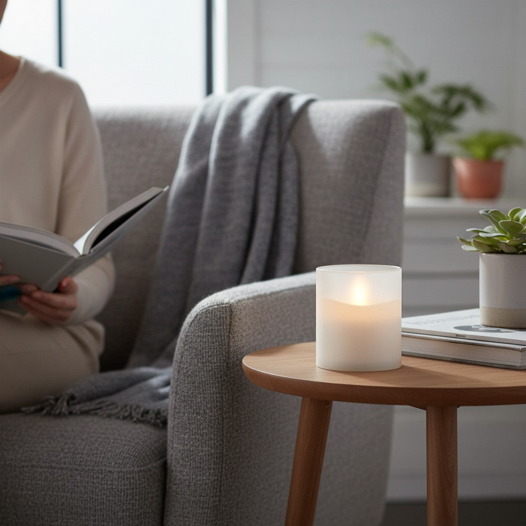 Hand-Poured Wax LED Candle in Frosted Glass