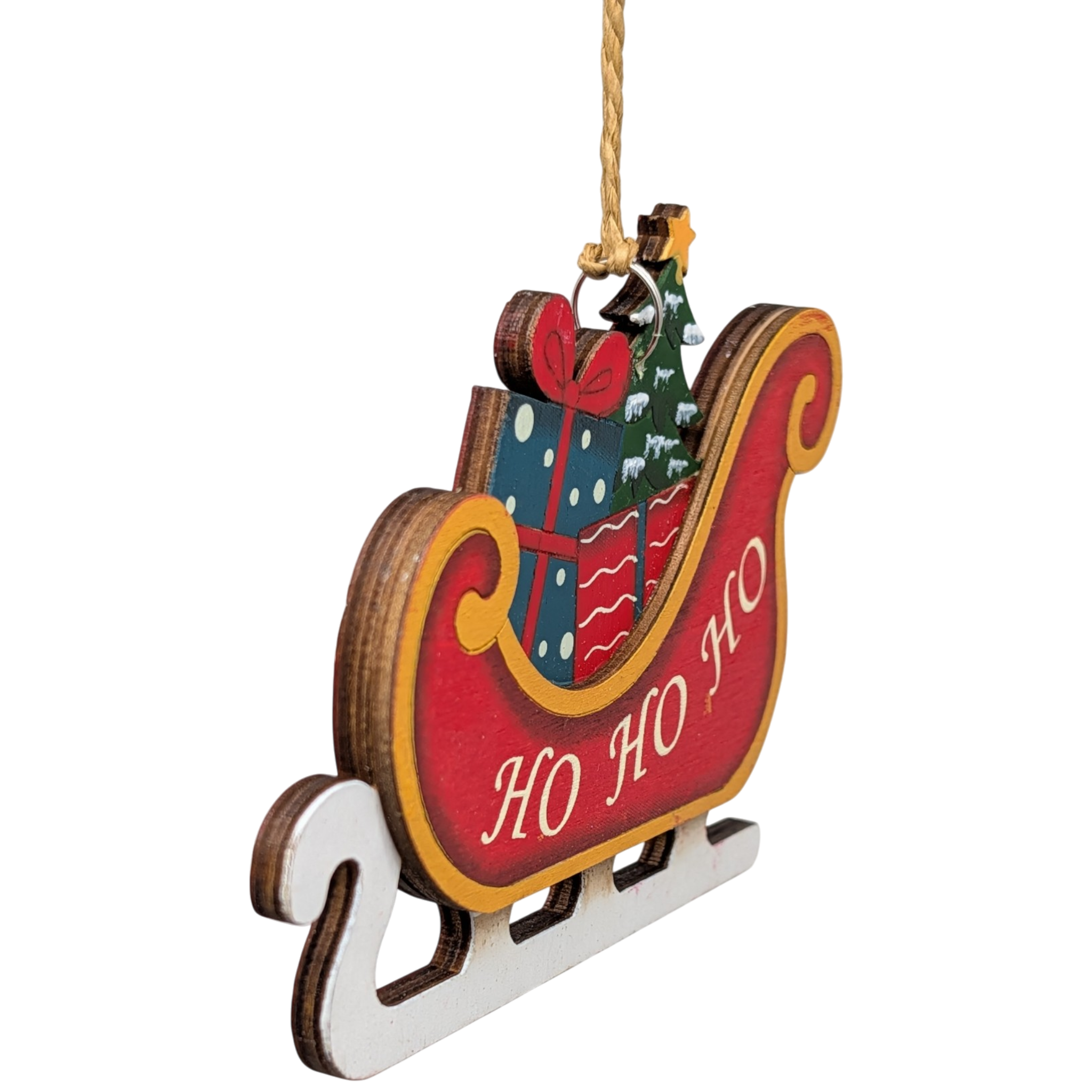 Santa's Sleigh of Wonders: Hand-Painted Plywood Ornament