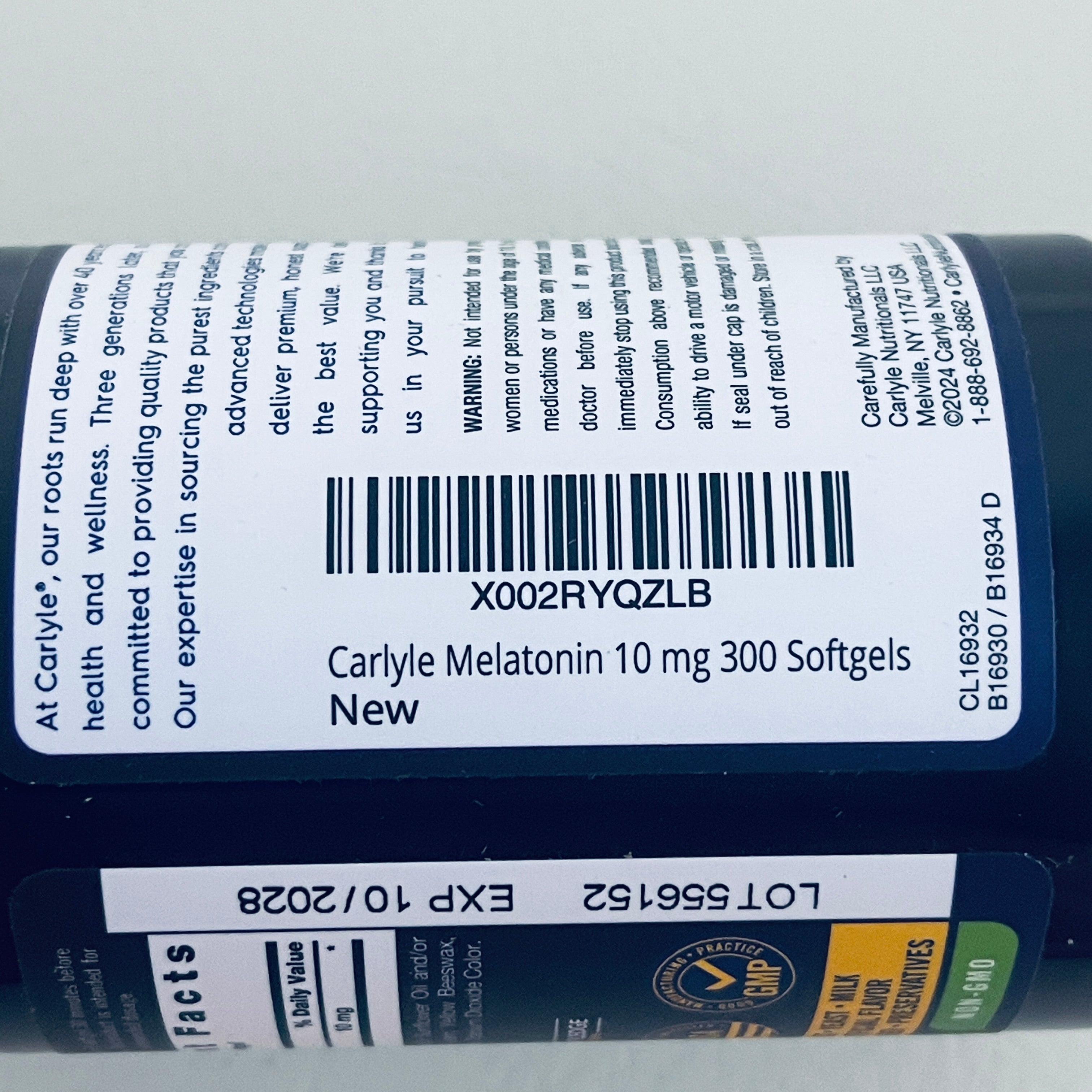 Carlyle Extra Strength Melatonin 10 mg, 300 Softgels, EXP 10/2028