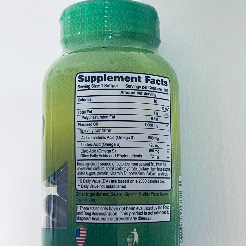 Alfa Vitamins ALFA 369 Omega 369 Flax Oil 1000 mg, 100 Softgels, EXP 04/2029