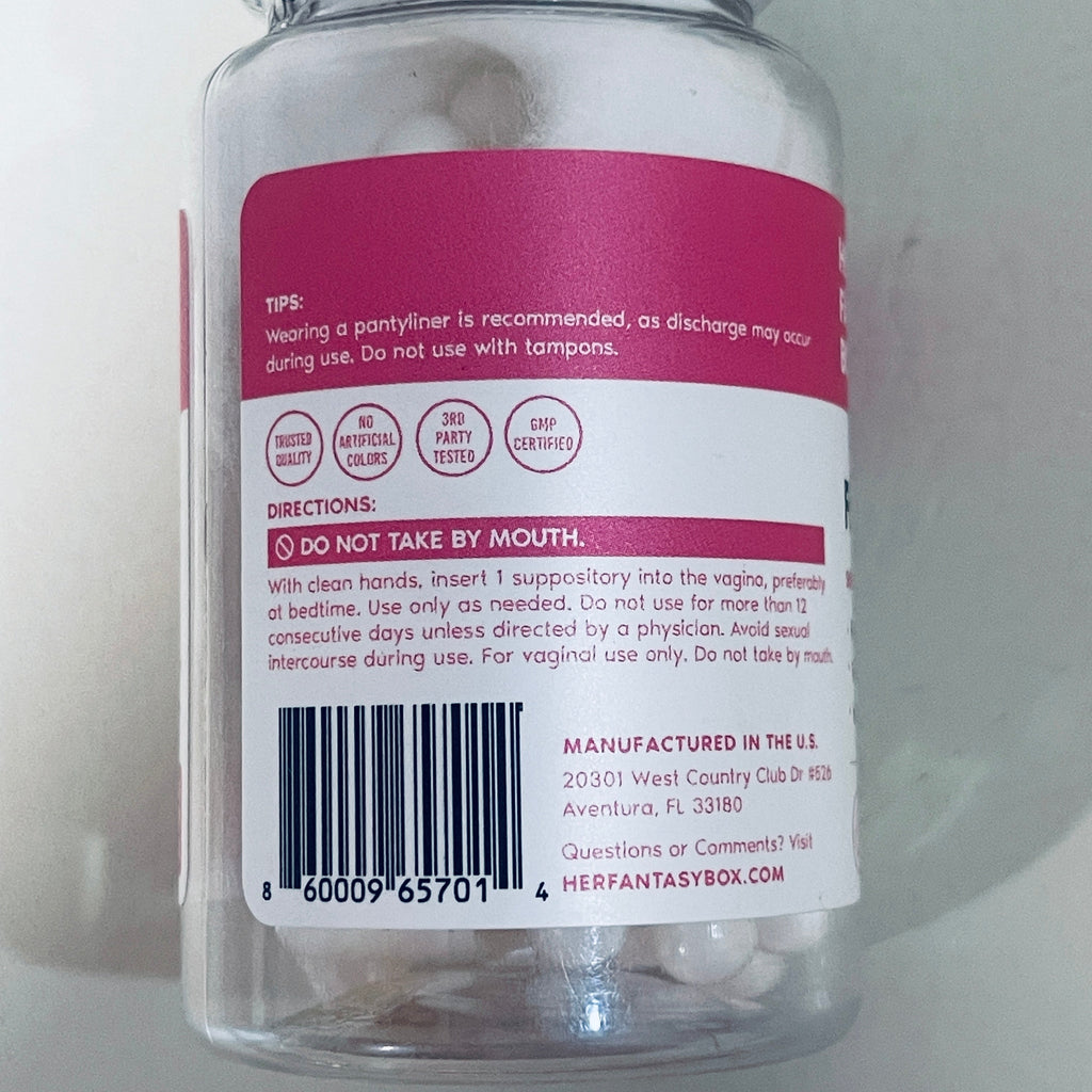 Her Fantasy Box Fresh & Clean Boric Acid 600 mg, 30 Suppositories, EXP 04/2029
