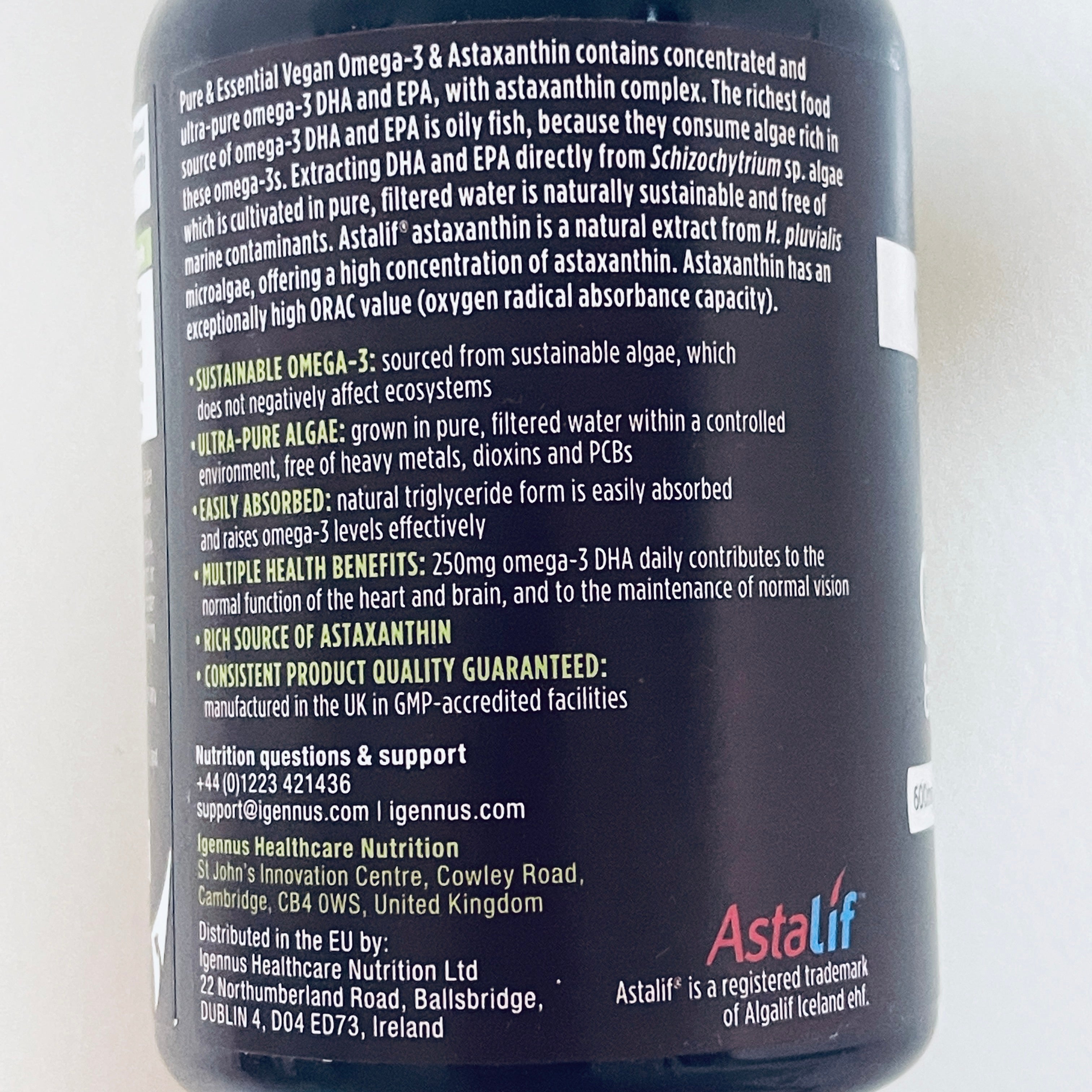 Igennus Pure & Essential Concentrated Vegan Omega-3 & Astaxanthin, 180 Softgels, BB 06/2028