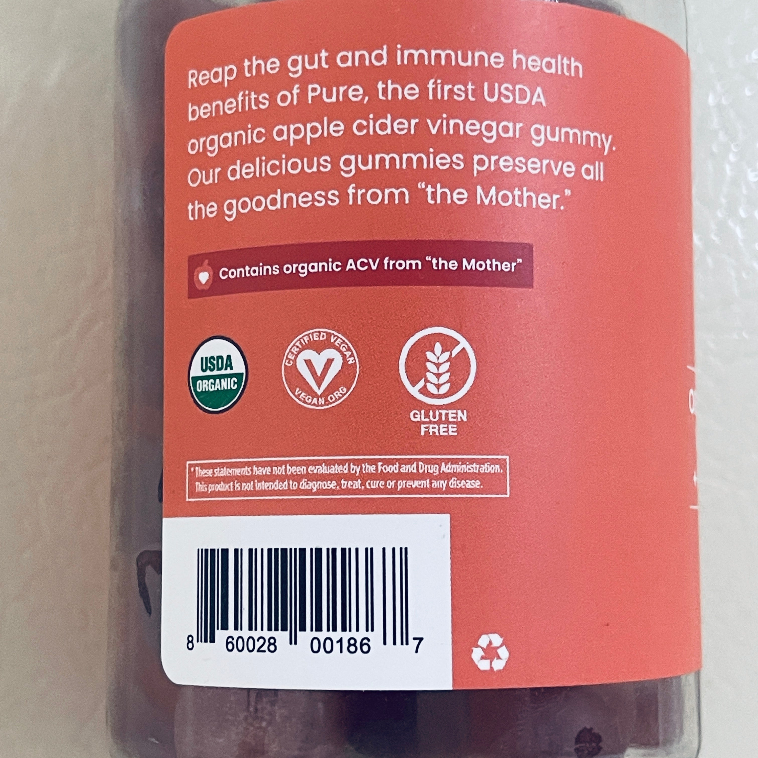 WellPath pure Organic Apple Cider Vinegar Gummies with Ginger, 60 Gummies, EXP 09/2027