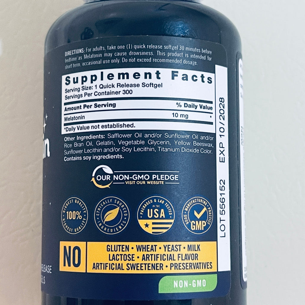 Carlyle Extra Strength Melatonin 10 mg, 300 Softgels, EXP 10/2028