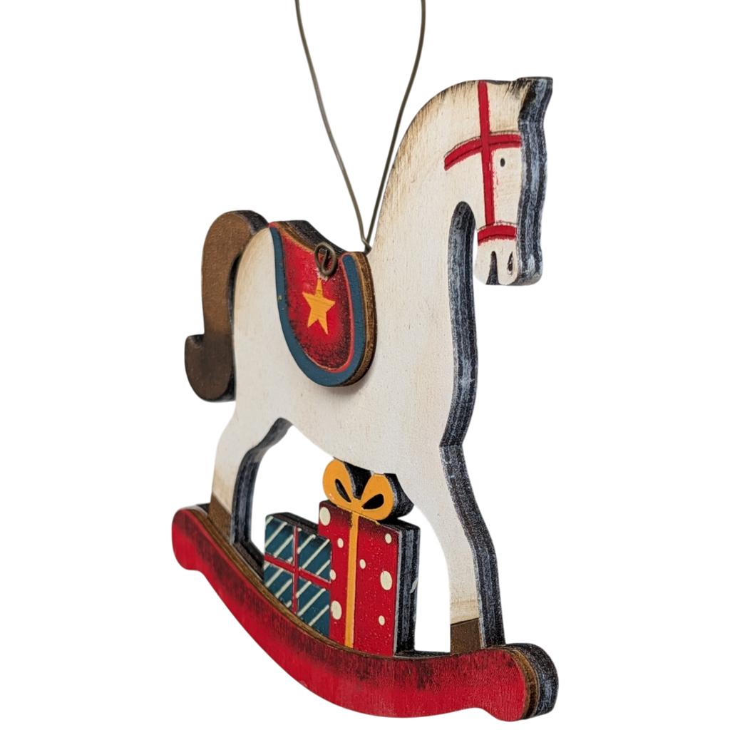 Prancer's Rocking Horse Dreams: Hand-Painted Plywood Ornament