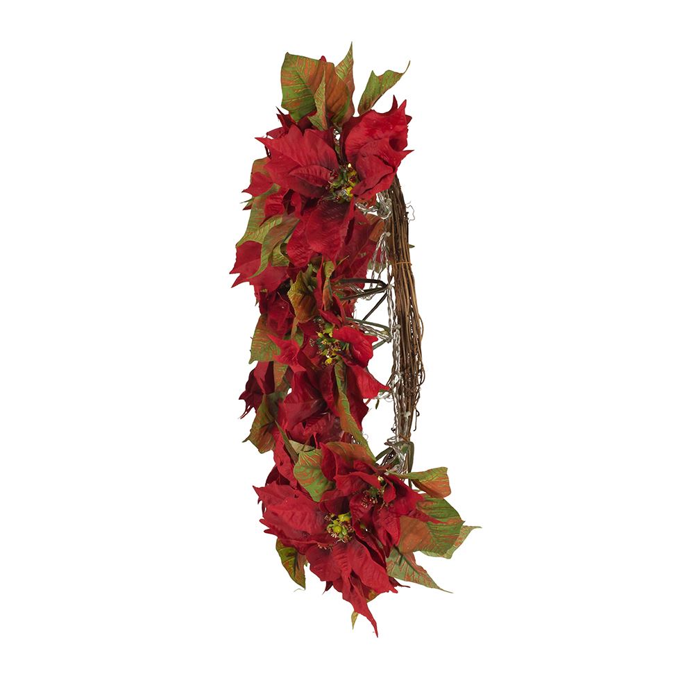 24" Battery-Operated Pre-Lit Red Poinsettia Wreath