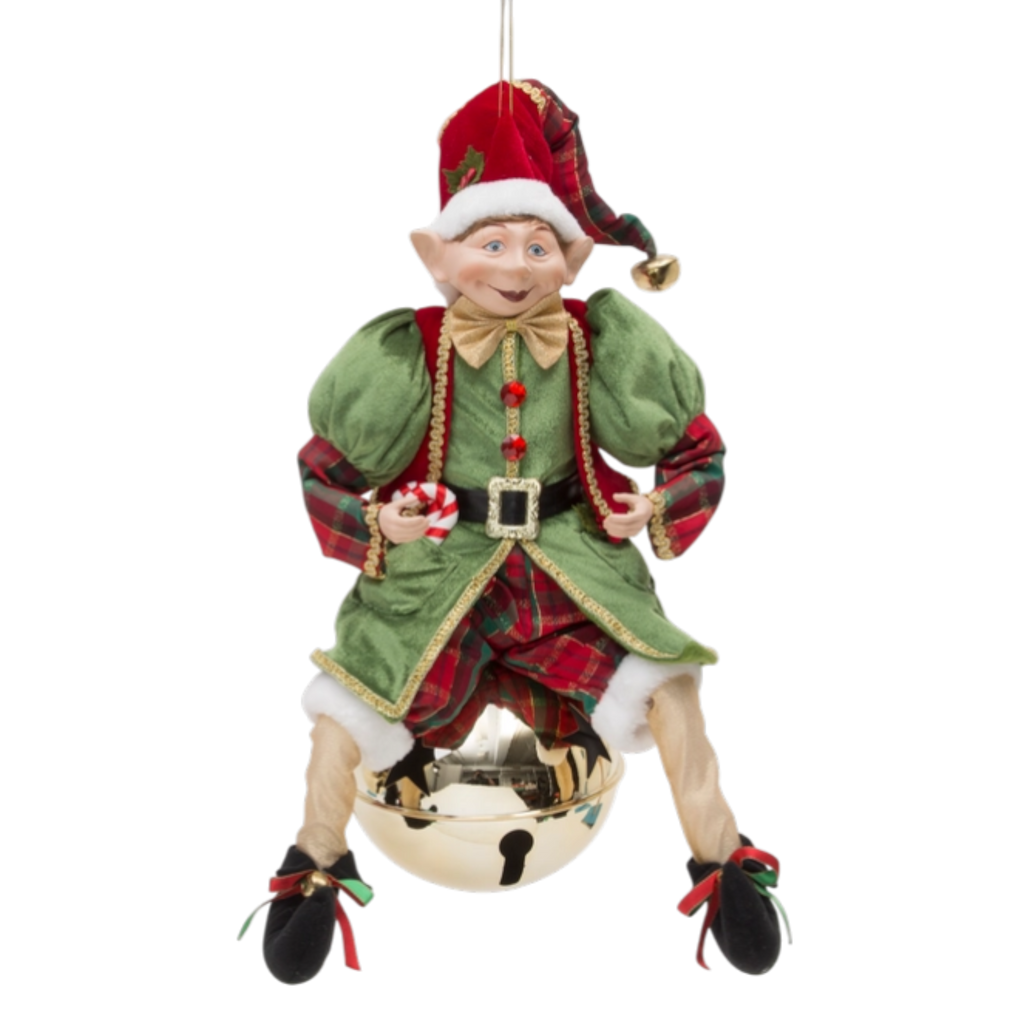 Huge Hanging Elf on a Bell - Green Coat
