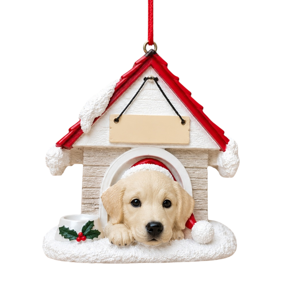 Ceramic Doghouse Ornament - Labrador - Yellow