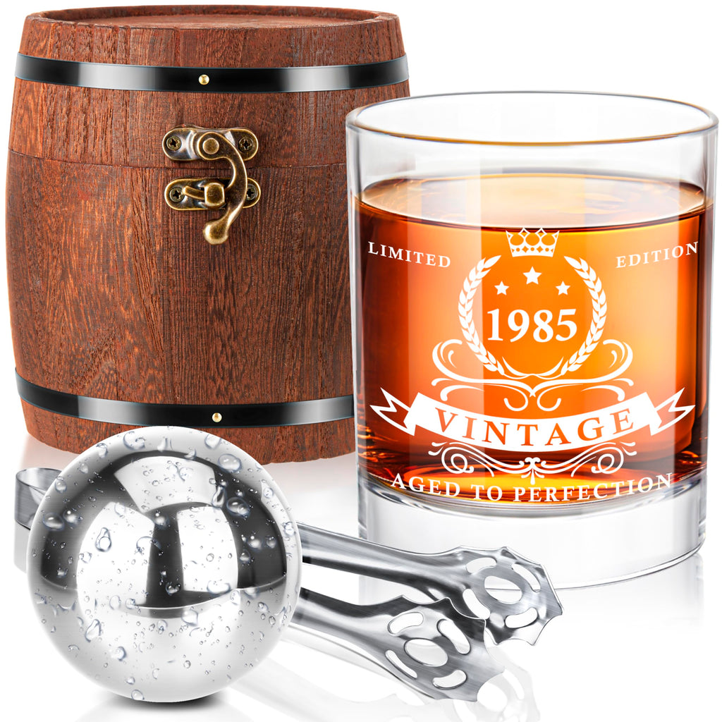 LIGHTEN LIFE 40th Birthday Gifts for Men1985 Whiskey Glass Set in Barrel Box40 Years Old Gifts40th Birthday Gift Ideas40th Birthday Whiskey Glass for Dad Husband40th Birthday Decorations for Men