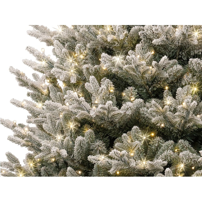 Flocked Montana Fir Christmas Tree with Twinkling Warm White LED Lights - 7.5 Foot