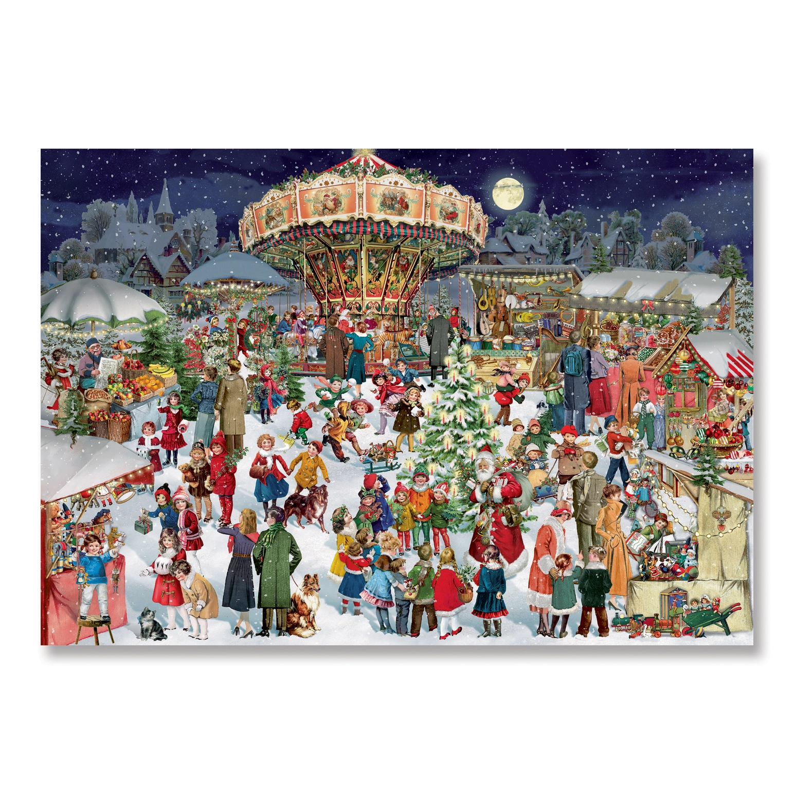 Nostalgic Christmas Carousel Advent Card with Envelope