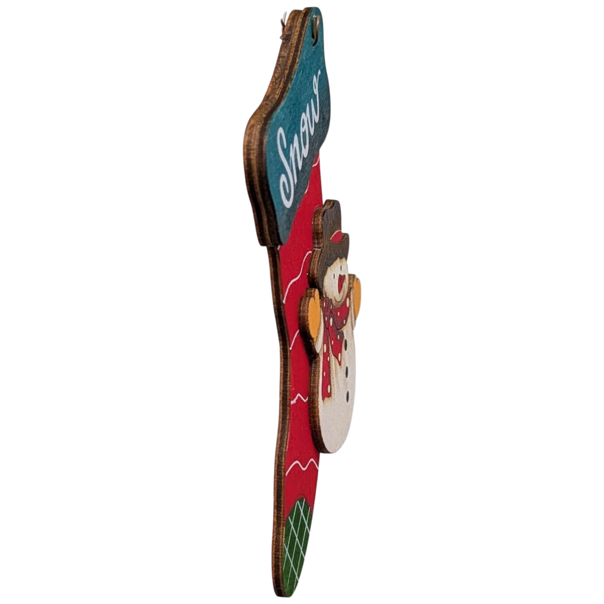 Snowdrift's Stocking Magic: Hand-Painted Plywood Ornament