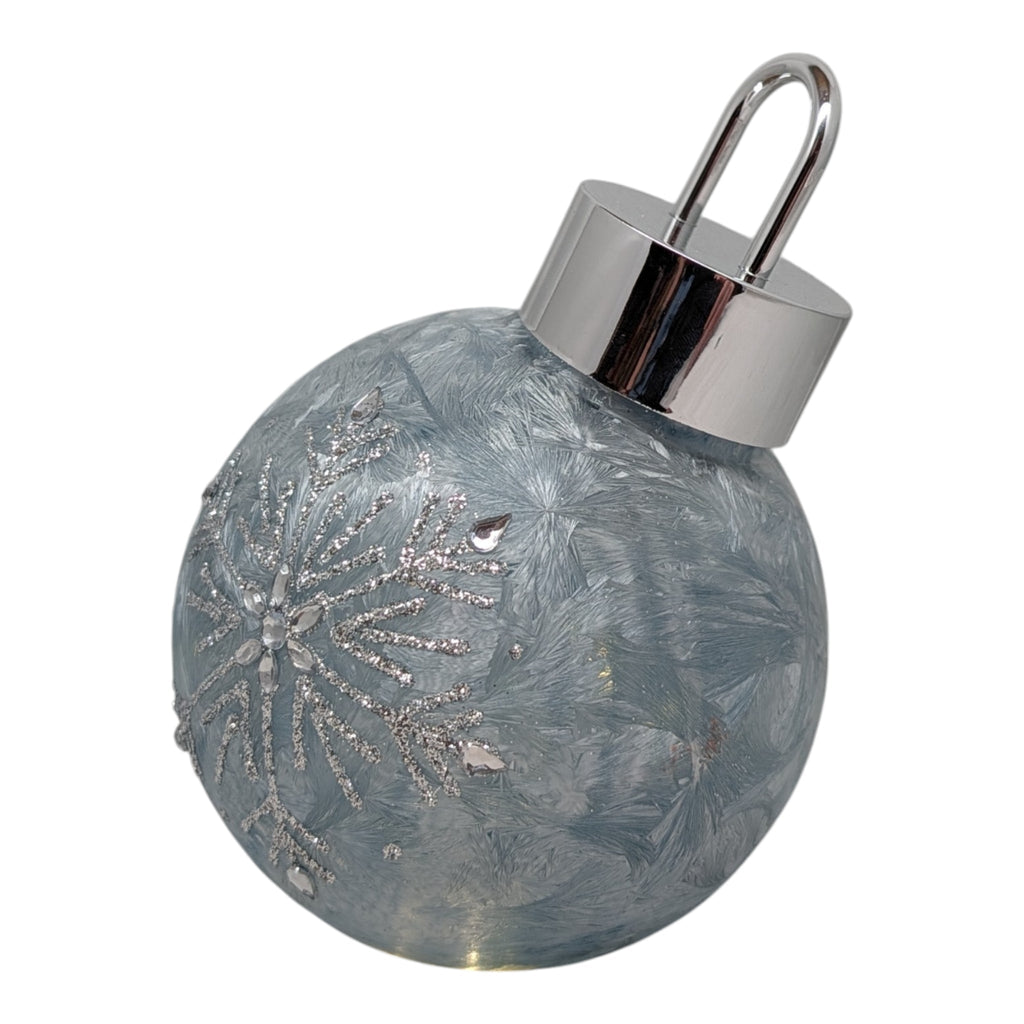 Frosted Blue-Green Lighted Snowflake Glass Ornament