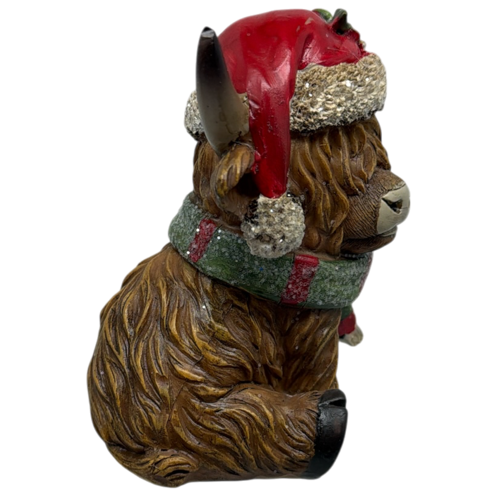 Resin Holiday Highland Cow  - Green Scarf
